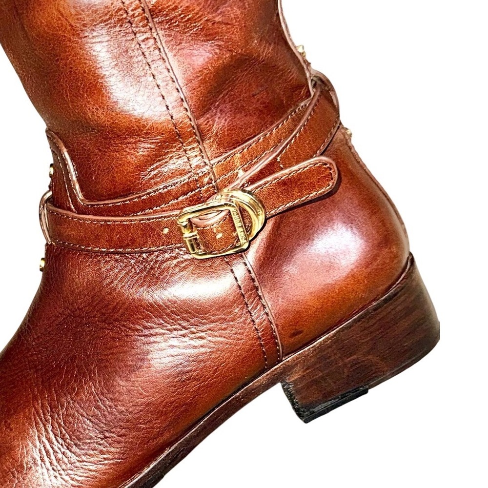 TORY BURCH Brown Leather Tall Riding Equestrian Boots Gold Hardware | Sz 10.5M - Picture 4 of 13